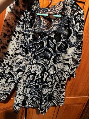 Multiples Black and White Printed Peasant Blouse